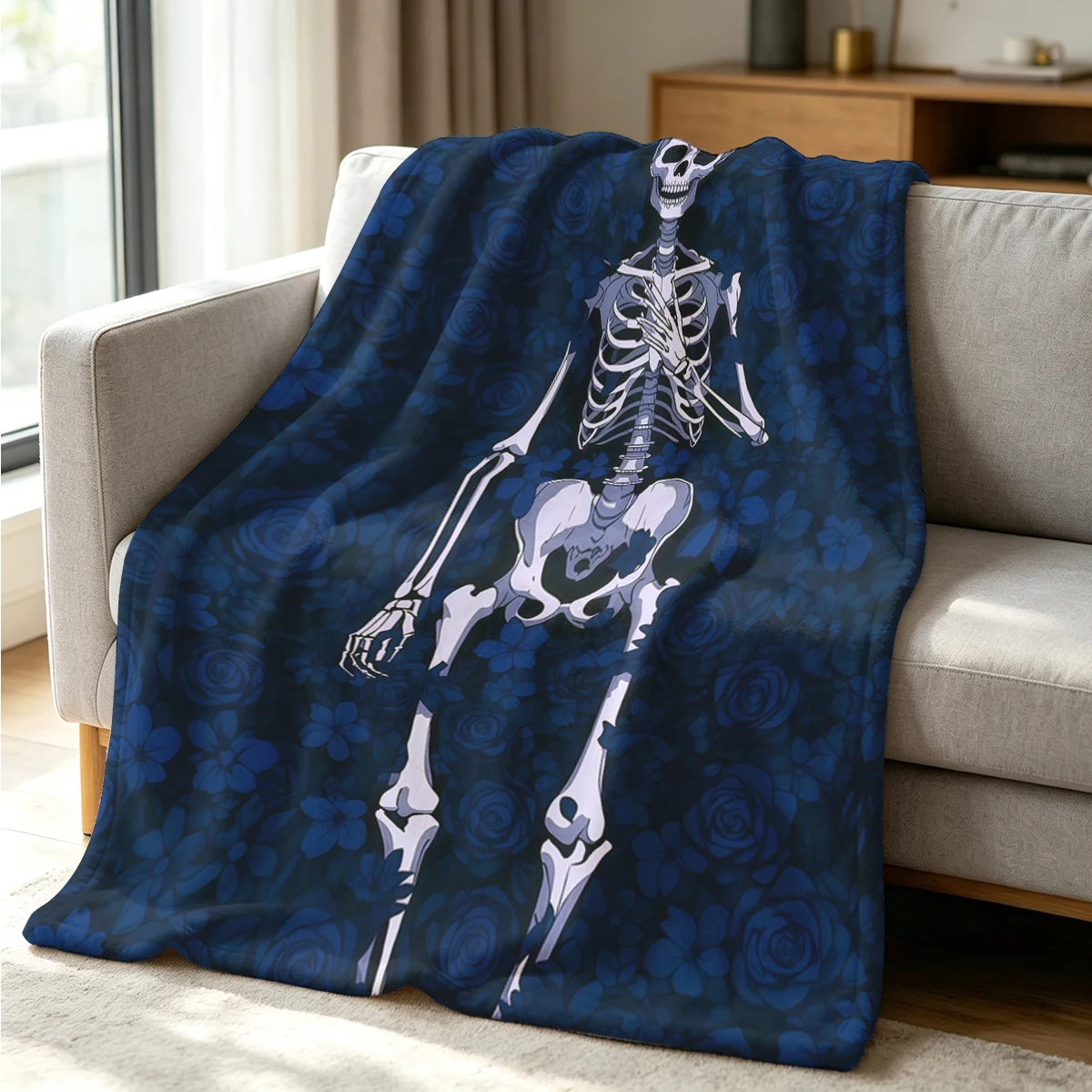 Blue Bones Flannel Blanket Warm Soft Halloween Christmas Couch Warm Cozy Decorative Decor Gift for All Season