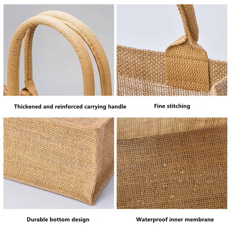 Burlap Canvas Tote Bag Large Capacity Shopping Handbag Portable Eco-friendly Grocery Bags with Handles DIY Blank Patchwork Tool