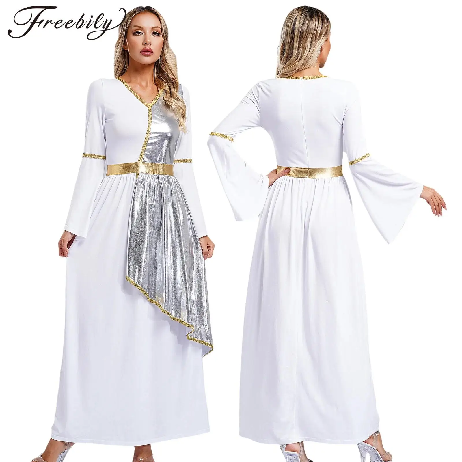 Women Ancient Greek Roman Beauty Toga Halloween Athena Goddesses Queen Princess Cosplay Costume Church Choir Worship Dress Robe