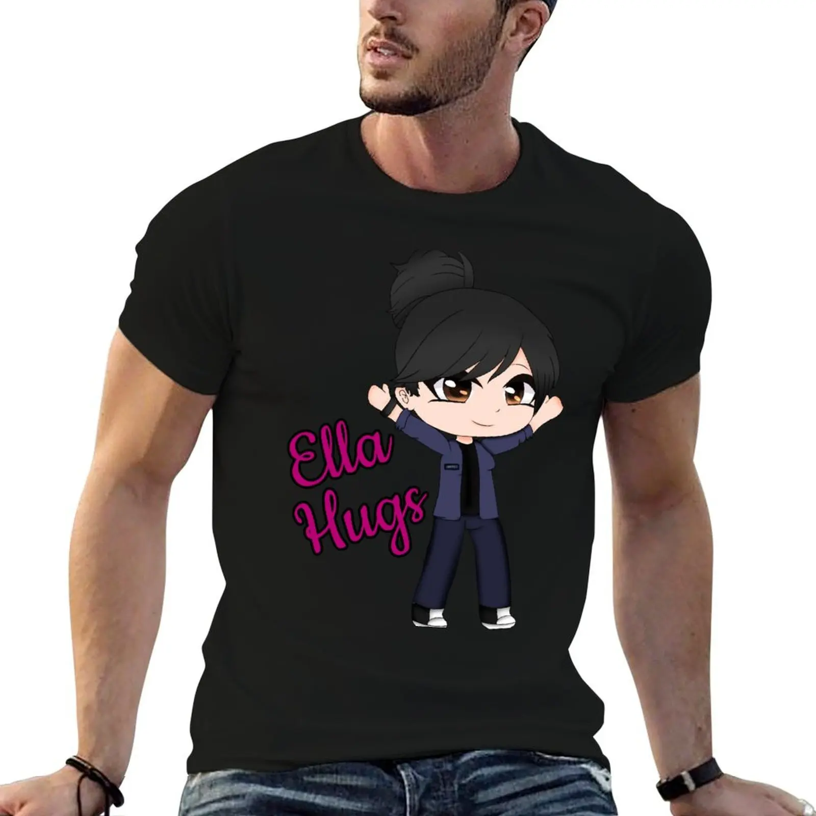 

Ella hugs gacha Lucifer T-Shirt quick drying man clothes anime t shirts basketball graphic tees Men's cotton t-shirt
