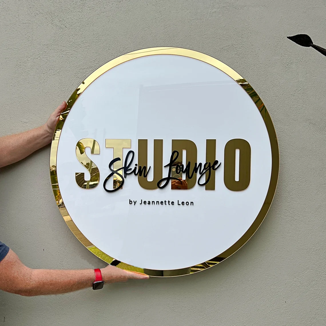 Logo d'affaires personnalisé, panneau acrylique 3D, panneau mural rond pour Salon, Logo de bureau