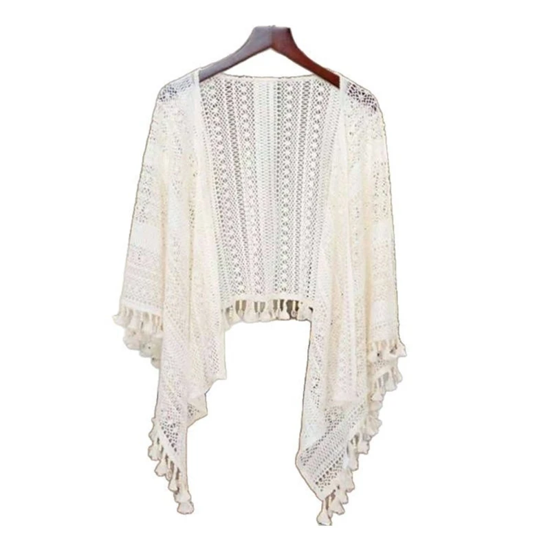 

Bohemian Styles Crochet Cardigan Shawl Wrap with Fringed Design for Transitional Weather and Everyday Wear All Matching