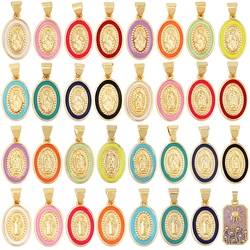 Enamel Medal Virgin Mary Catholic Holy Charm Pendant,Real 18K Gold Colour Plated ,Craft Jewelry For Diy Necklace Wholesale M53