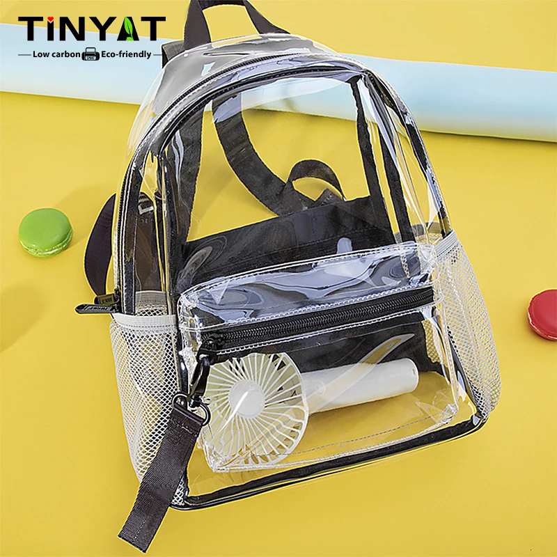 TINYAT Ita Bags Clear Transparent Backpacks for Women, Fashionable and Waterproof School Bags, Ideal for Sports and Concerts