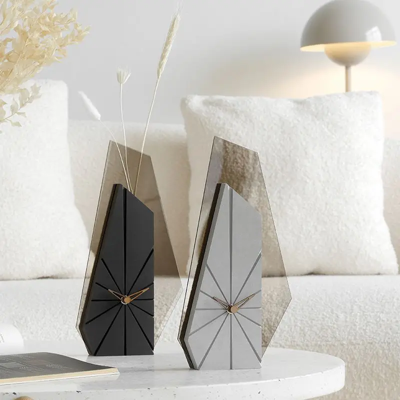 Modern Art Desk Clock With Dried Flower Personalized Creative Wood Decorative Home Office Bedroom Living Room Silent Table Clock