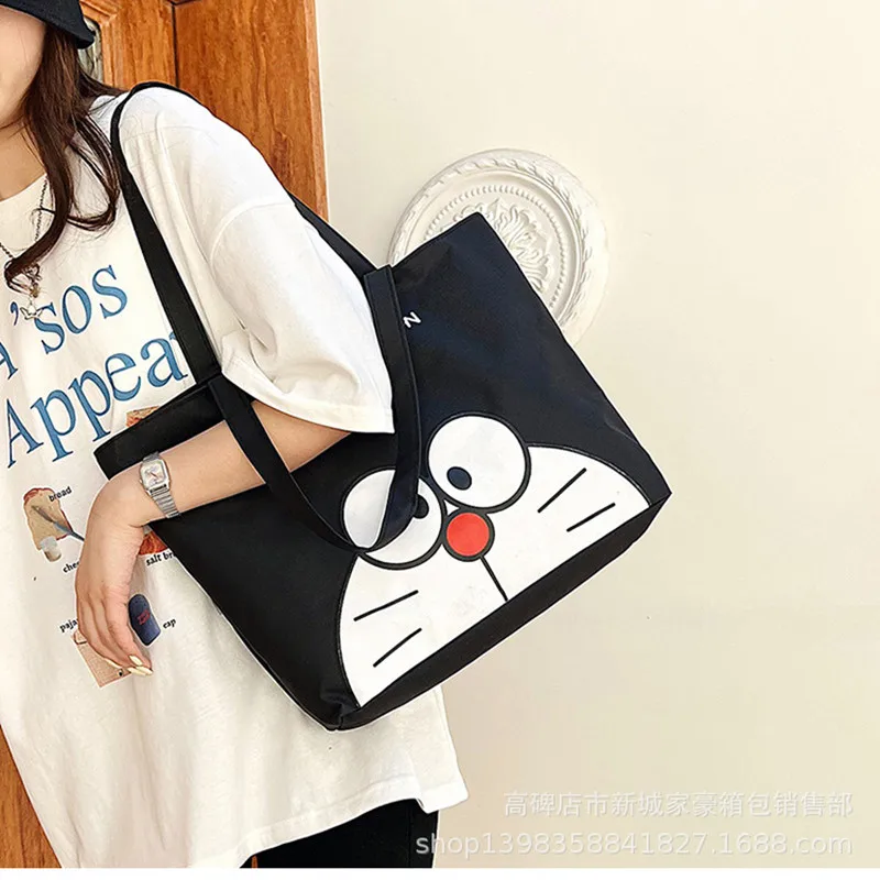 Bolso de hombro bonito de lona para niños, Doraemon, niña, mujer, moda artoon, bolso de mano de 40cm de alta capacidad para niño, bolsa de almacenamiento para compras de viaje