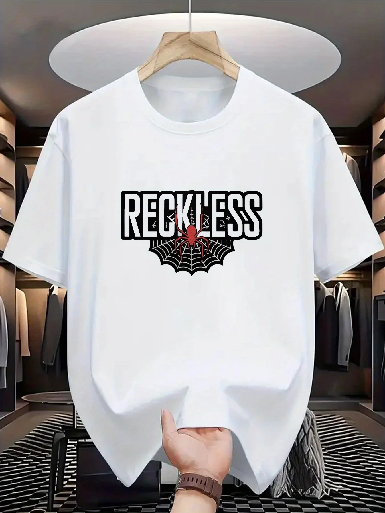 

Мужская футболка с рисунком и жирным текстным вырезом, рукав с принтом паутины, повседневная футболка, повседневная одежда, удобная одежда