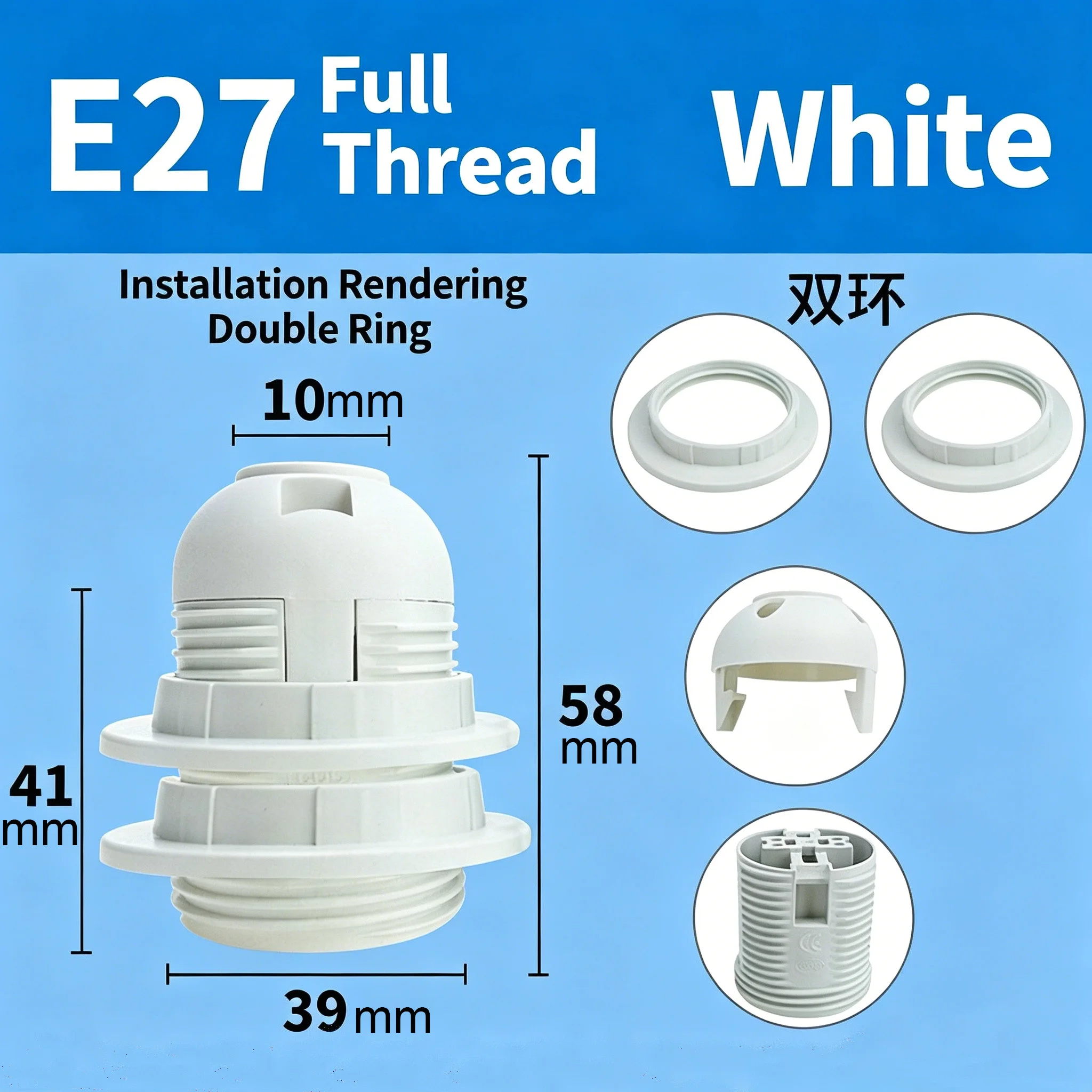 8pcs Lamp Socket E27 Thermoplastic White with Screw Ring Lamp Socket Pluggable Set Base Light Holder For Lampshade Pendant Light