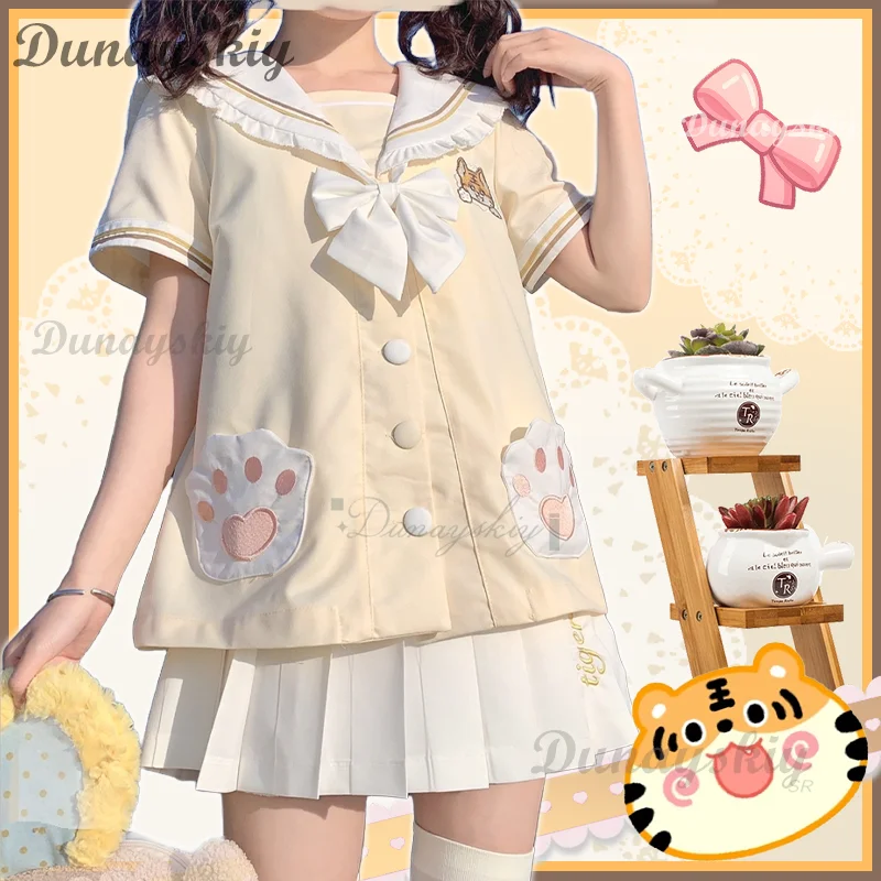 

Новая летняя школьная форма JK, милый топ с тигром, плиссированная юбка, галстук-бабочка, костюм моряка Y2K для девочек и женщин на Хэллоуин