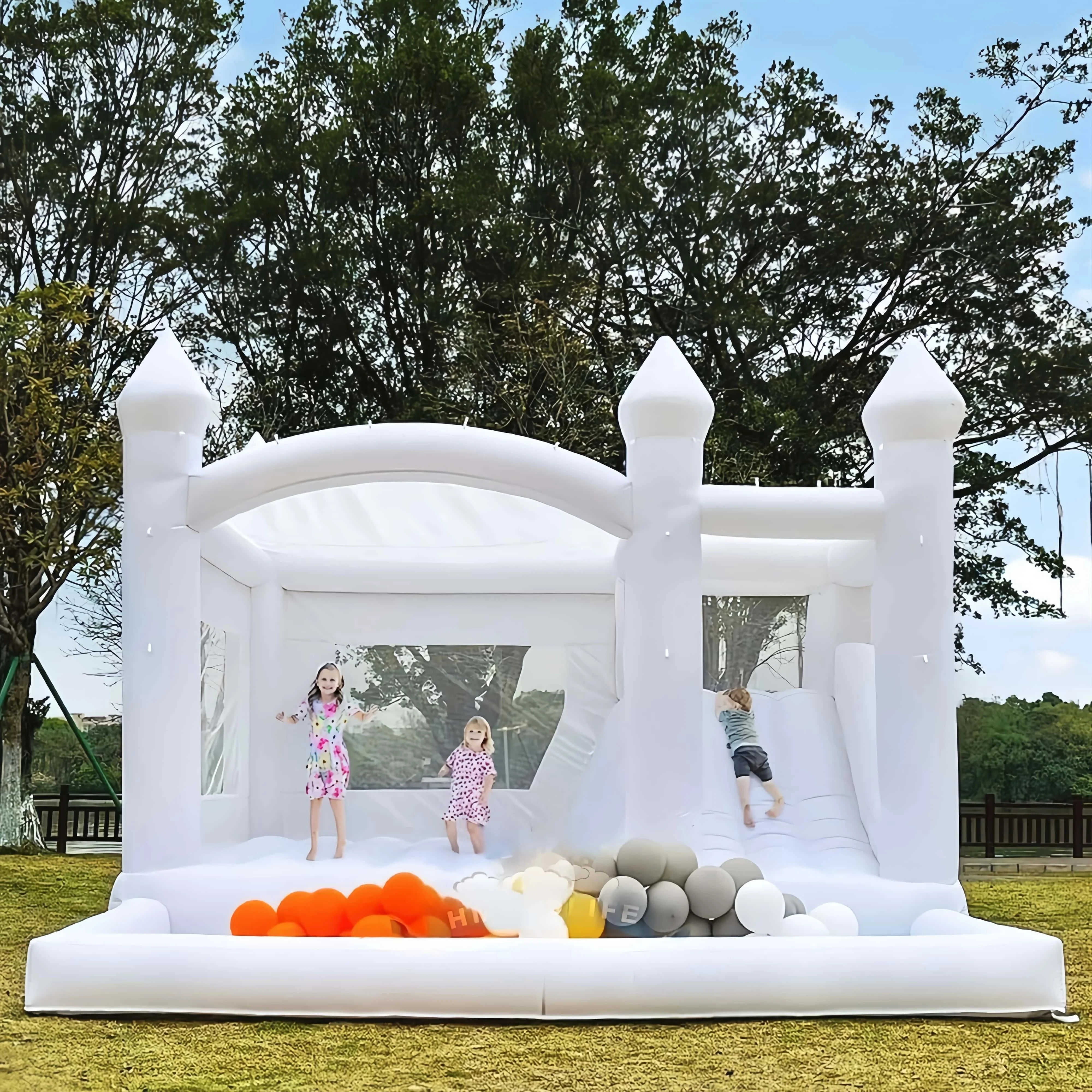 

Белый прыгающий дом, детский надувной дом, сувениры для вечеринки с феном, белый замок, свадебное украшение для игр на открытом воздухе