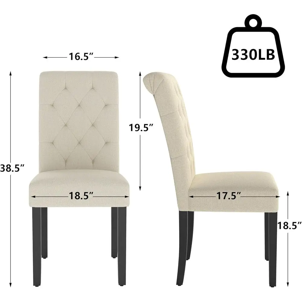 Пара современных обеденных стульев с обивкой из льна, тафтинговой спинкой и ножками из массива дерева для дома или ресторана (бежевый)