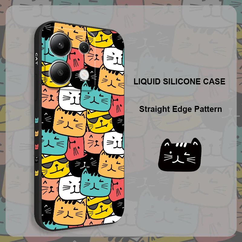 

Frame Stack Cat Phone Case For Xiaomi Redmi Note 14 13 12 12S 11 11S 10 10S 9 9S 14C Pro Plus 4G 5G Liquid Silicone Cover
