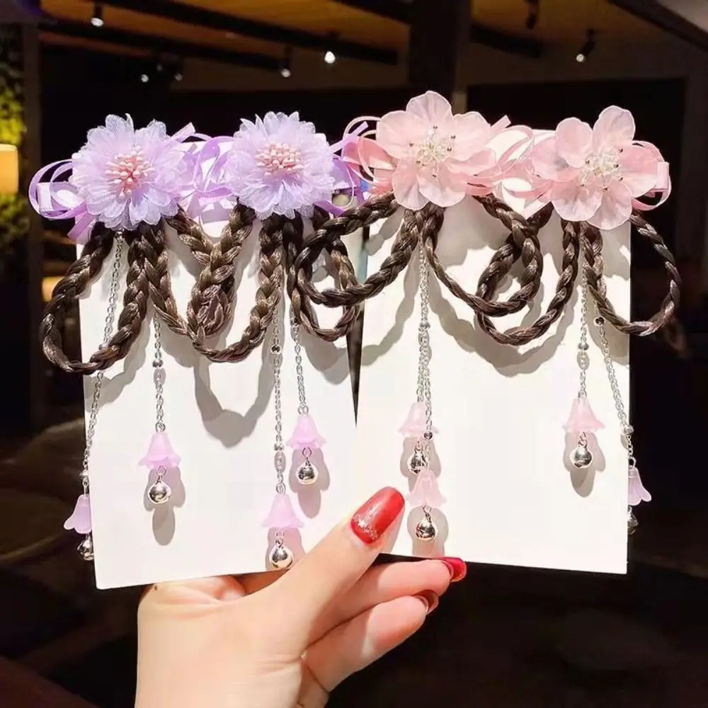 Female Flower Tassel Resin Flower Children Hair Clip Ancient Style  Hairpin Wig Braid Head Wear Women Hair Accessories