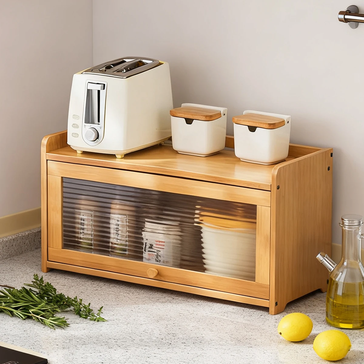 

Двухуровневая бамбуковая хлебница большой емкости с матовыми панелями, кухонная стойка для хранения хлеба, булочек и закусок в фермерском доме