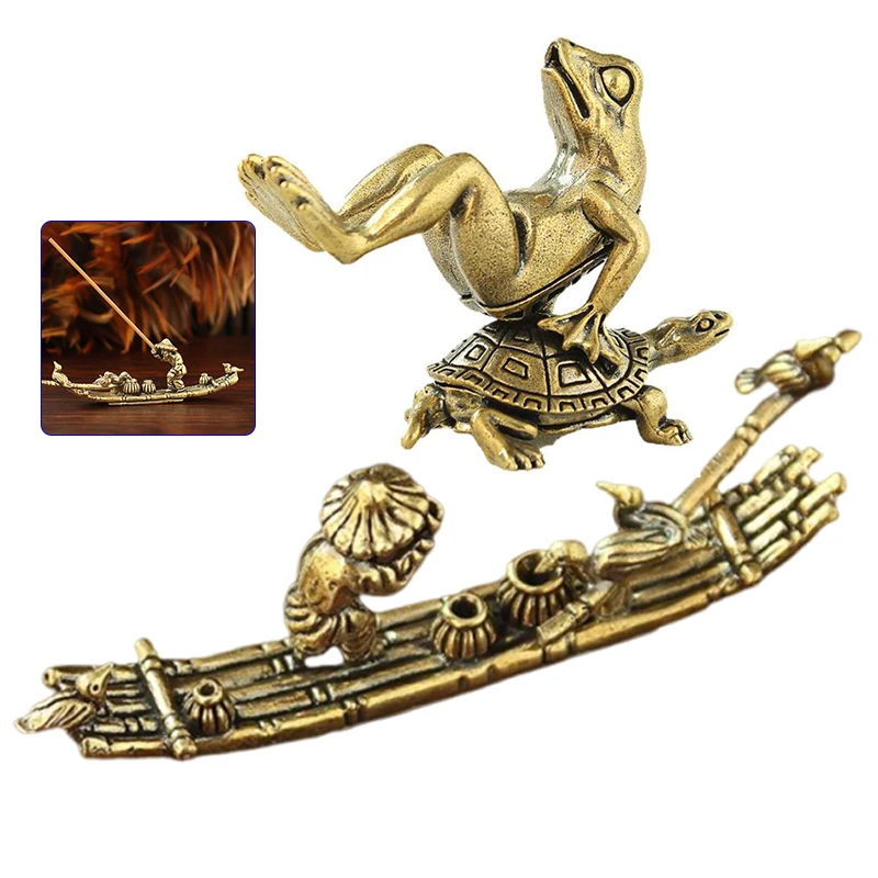 Funny Retro Bronze Frog Ornament Desk Tea Pet Indoor Aromatherapy Incense Holder Handicraft For Home Decor Boys Gift