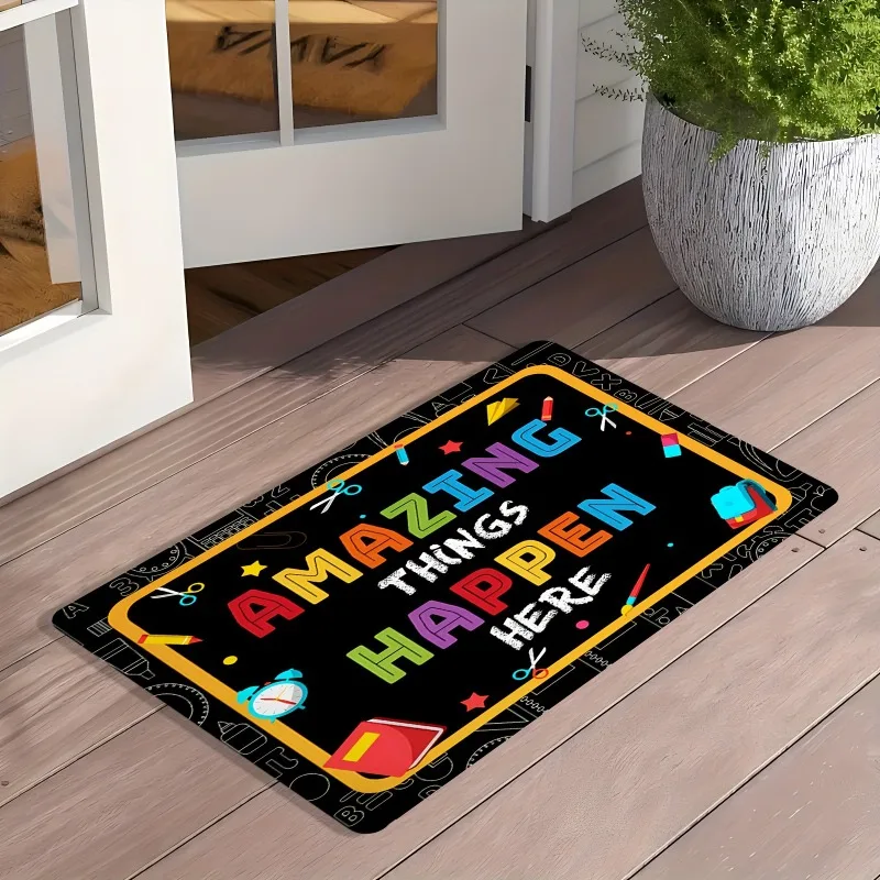 

Коврик для двери с надписью «Удивительные вещи Happen Here», нескользящий моющийся полиэстеровый коврик для домашнего офиса, декора прихожей