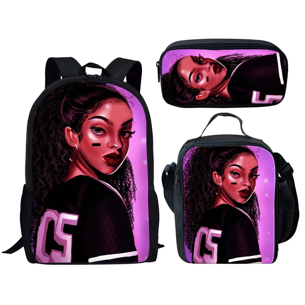 Classic Popular Funny Cute African Girls 3D Print 3pcs/Set pupil School Bags Laptop Daypack Backpack Lunch bag Pencil Case
