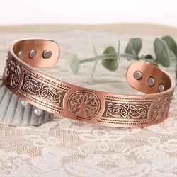 Hot selling magnet retro bracelet with life tree pattern arrangement, magnetic men's antique copper bracelet