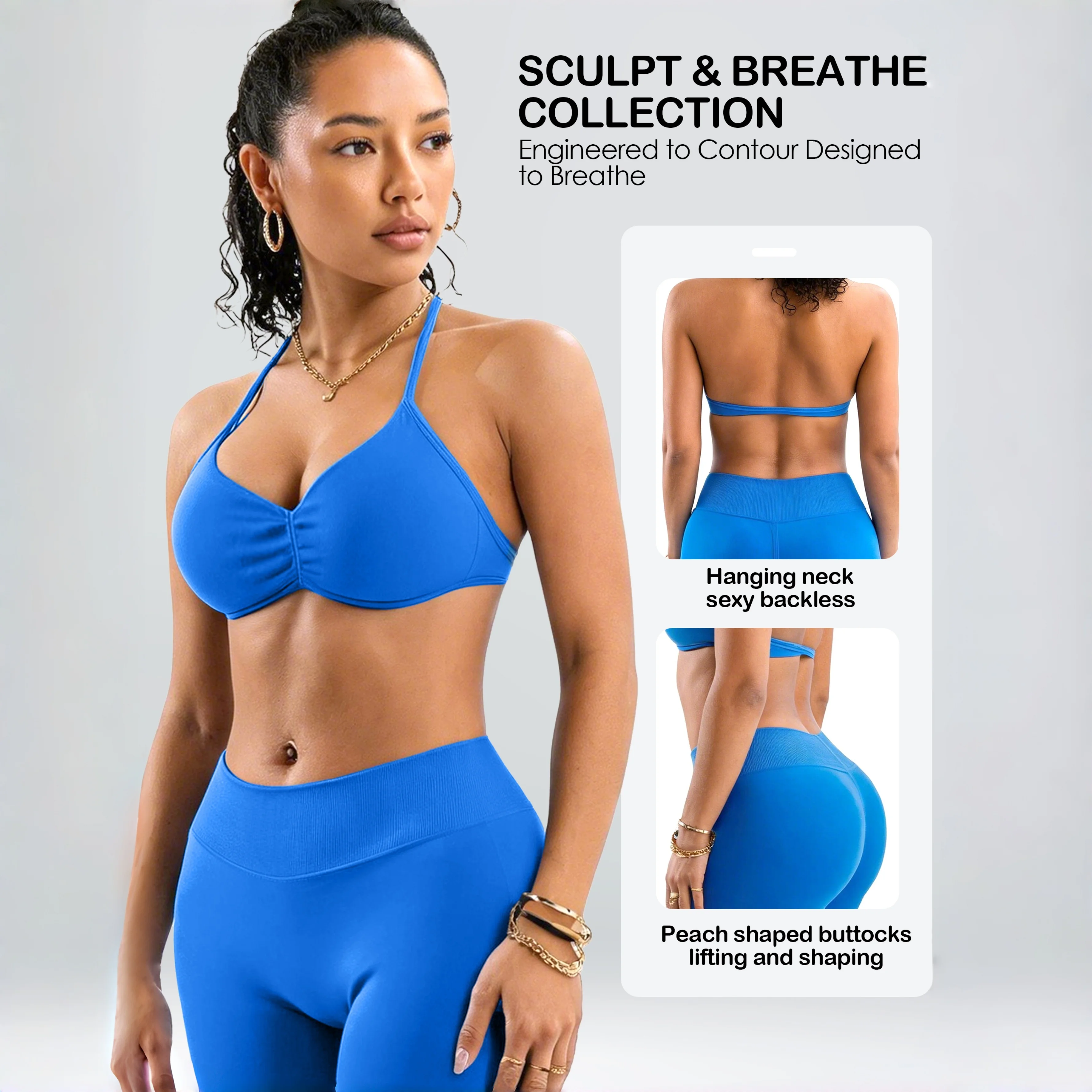 Women Halter Twist Front Sports Set High Waist Biker Shorts Soft Stretch Yoga Outfit For Gym Running Training