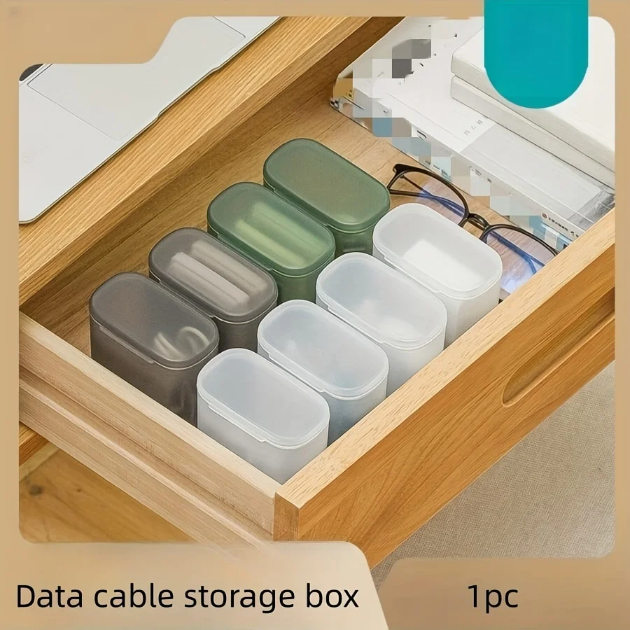 Data Cable Storage Box Portable Wound Headphone Cable Charger Storage Box With Cover Drawer Organizing Box