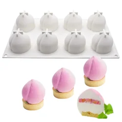 8 Hole Peach Shape Silicone Mousse Cake Mold For Baking Fruit Dessert Mousse Decorating Cake Chocolate Bakeware Mould