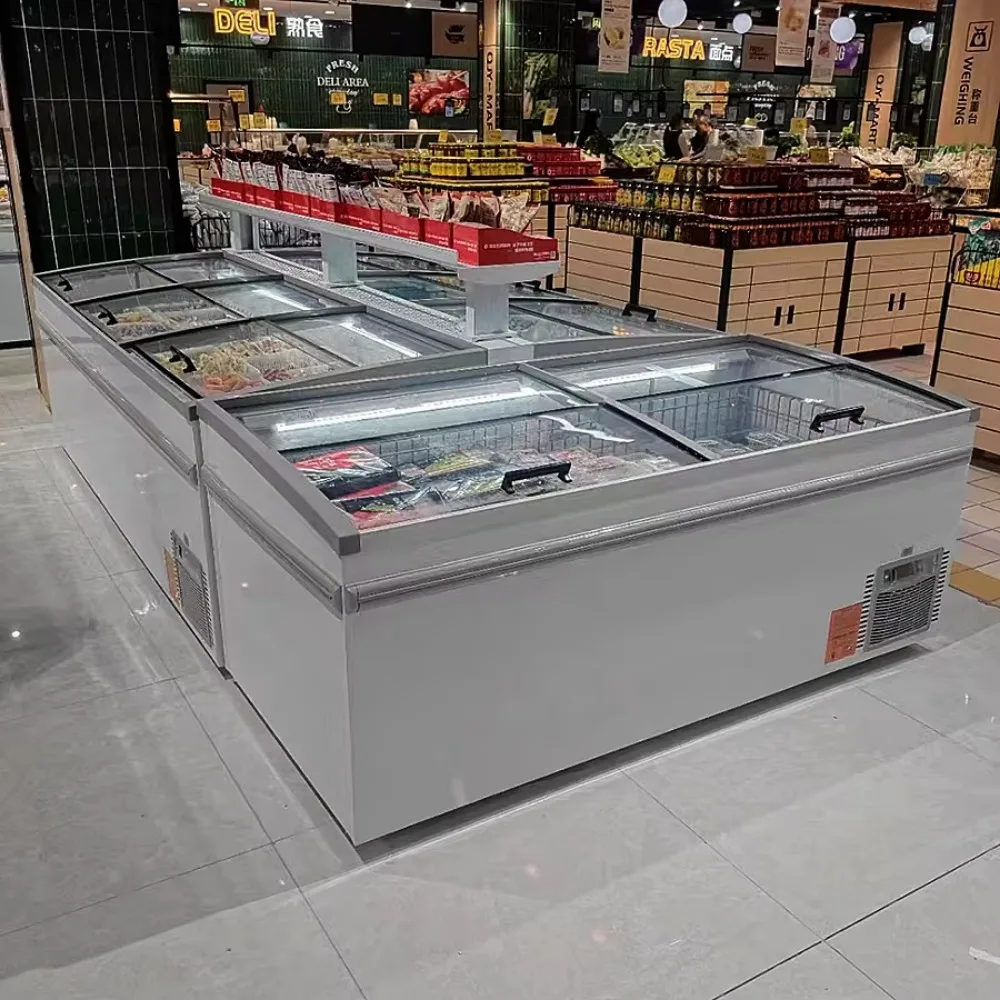Commercial Freezer showcase Top Sliding Glass Door Island Freezer Supermarket Horizontal Combined Type Freezer