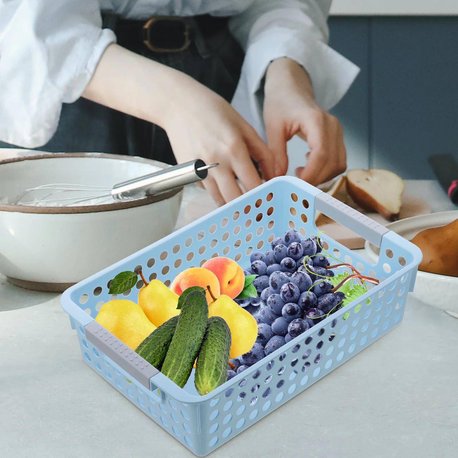 

5pcs Rectangular Storage Basket Hollow Design Multifunctional Plastic Bins For Home Office School Bathroom Kitchen