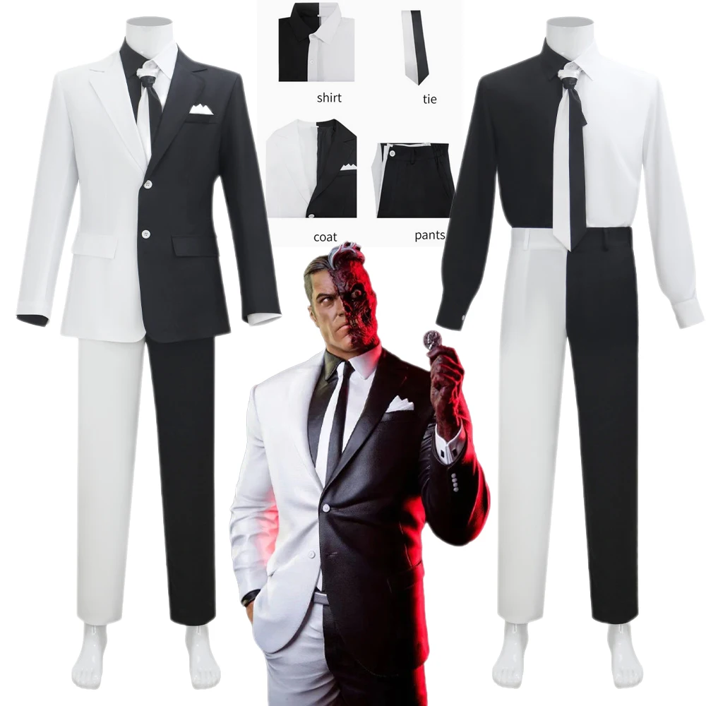 

Two Face Harvey Dent Cosplay Costume Gothic Black and White Suit Two-Face Apollo Anime Movie Cosplay Men Cos Outfits Halloween