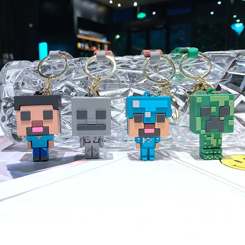 Minecraft Figure Model Toys Pixel Keychain My World Cartoon Creeper Doll Silicone Pendant Keyring Car Backpack Key Gifts image 2