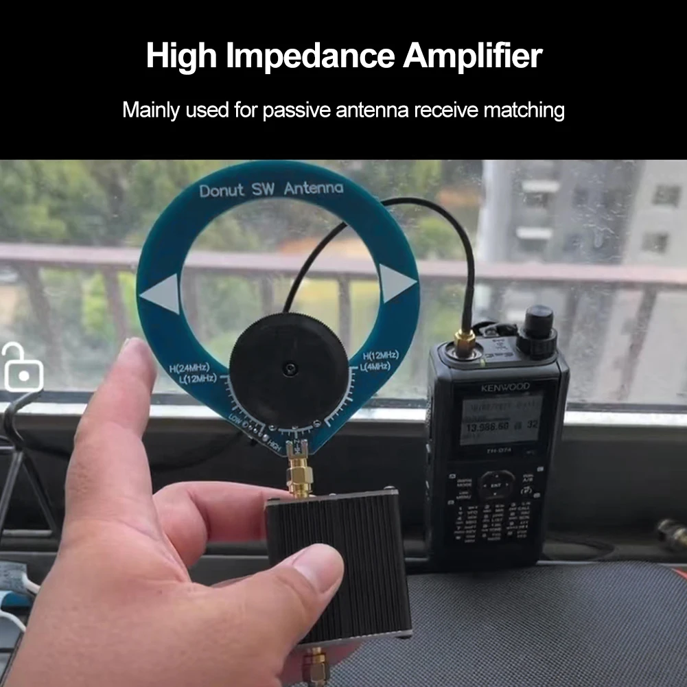 High Impedance Amplifier Doughnut Short Wave Antenna Built-In 800mah Battery 1Hz-300MHz for HackRF One for SDR Walkie Talkie