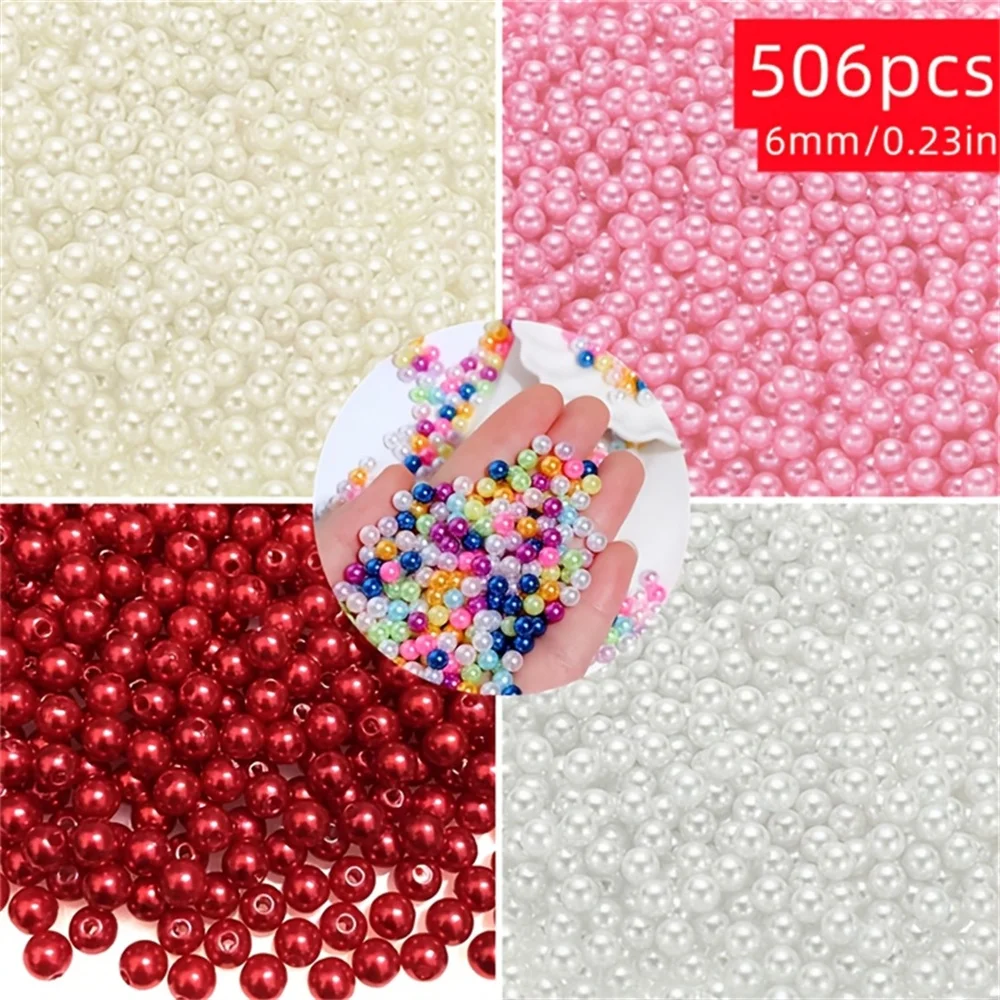 506pcs 6mm Random Mixed Color Acrylic Round Beads with Rich and Exquisite Colors, Straight Hole DIY Bracelet Spacing Beads, Gift