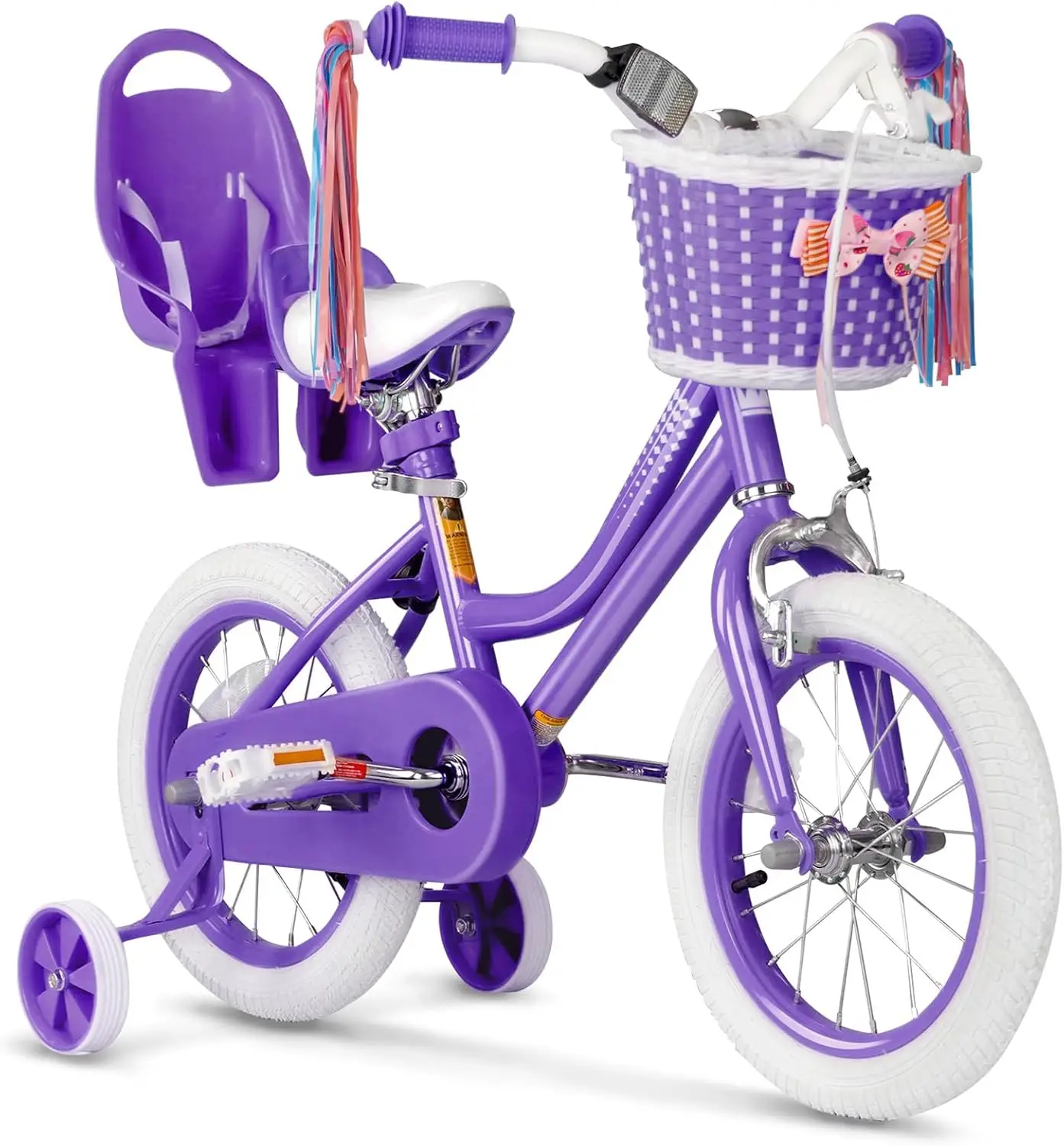 Bicicleta para niñas para niños pequeños de 3 a 9 años, bicicleta para niños de 12 a 14 y 16 pulgadas con ruedas de entrenamiento, serpentinas, cesta y asiento para muñecas, niño
