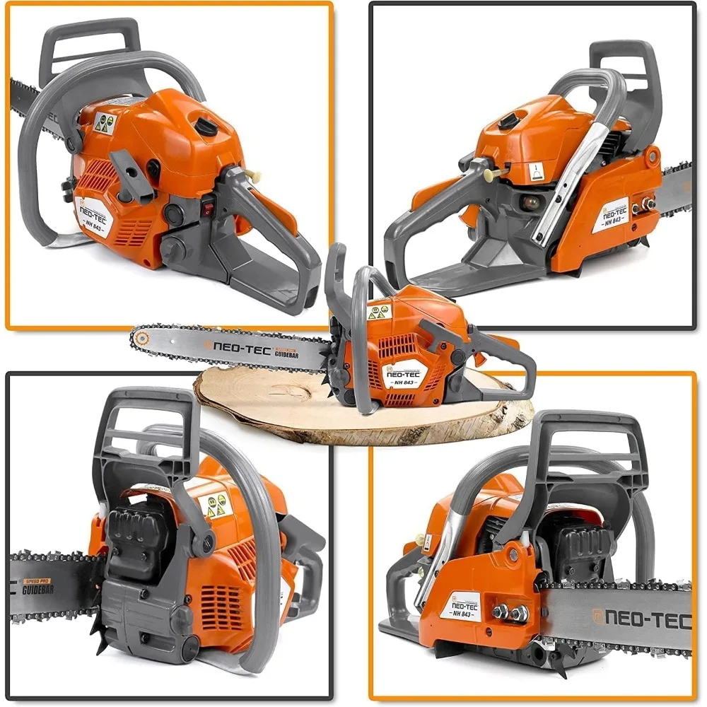 منشار غاز 43cc، رأس طاقة NH843 مع شريط ودليل سلسلة 16 بوصة، منشار سلسلة الطاقة 2.95HP 2,2KW 16 بوصة مناشير البنزين