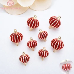 (1193) 4PCS 8MM 10MM 24K Gold Color Plated Brass China red Double hole lantern Charms Pendants High Quality Jewelry Accessories