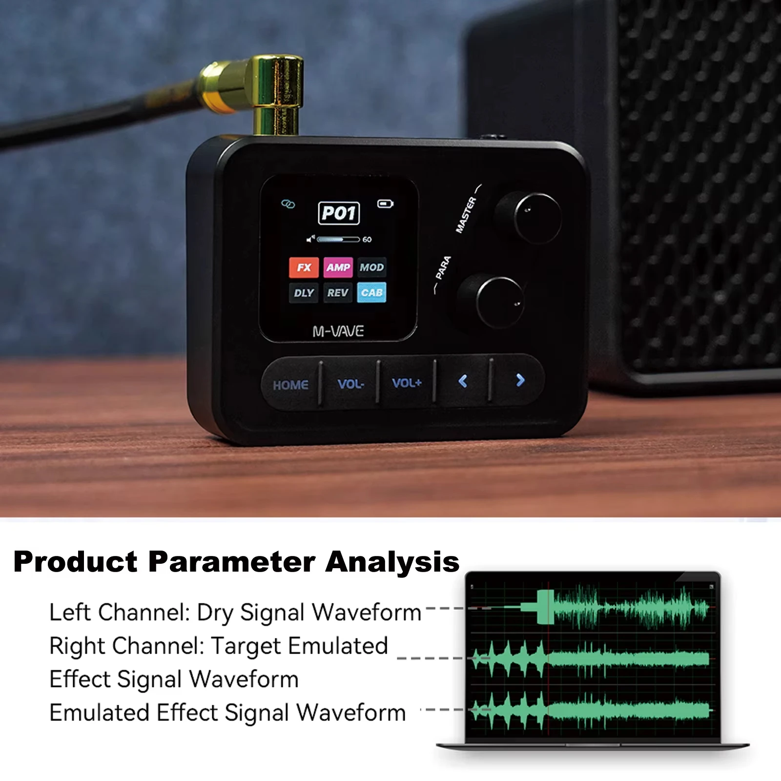 M-VAVE Pocket AMP Compact Multi-Effects Processor for Guitar Bass with 1.54in Screen 80 Presets USB Audio Interface view 6
