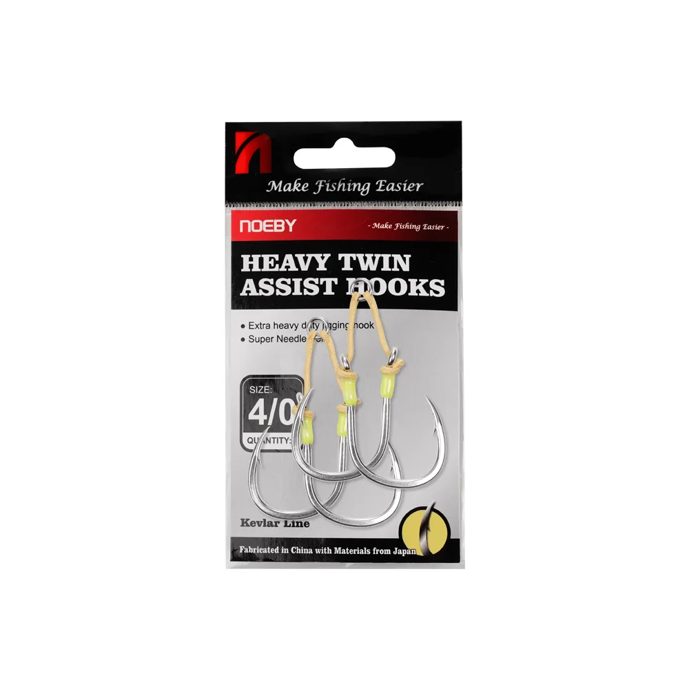Noeby Heavy Duty Twin Assist Metall-Jig-Haken, großes Ziel mit Shore-Jigs, super-Nadelspitze, scharfer, hochfester Meeresangelhaken