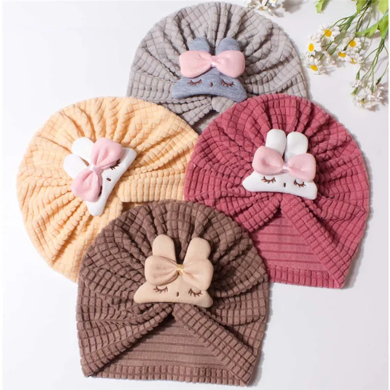 قبعة الطفل لطيف القوس عقدة عمامة الوليد قبعة هندية جميلة الفتيات إكسسوارات الشعر غطاء الرأس المرن #3