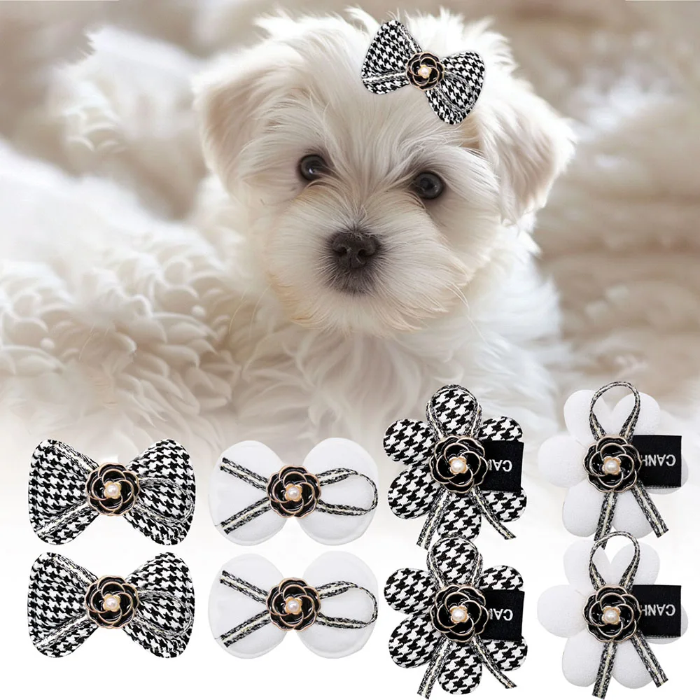 2PCS Dog Hair Clips Black&White Dog Bows With Alligator Clip Cat Hair Clips Puppy Bows Hairpin Pet Grooming Accessories For Dogs