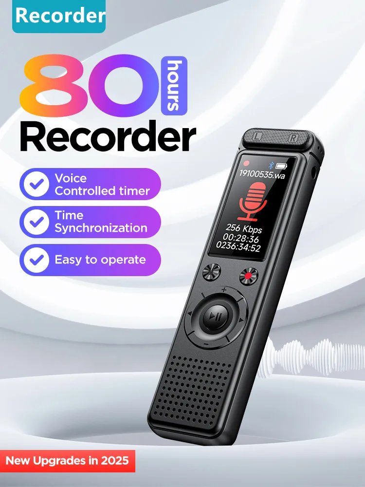 

Перезаряжаемый диктофон C-типа с большим экраном, длиной 80 часов, записывающий голосовой аудиорекордер, активированный шумоподавлением, внешняя TF-карта