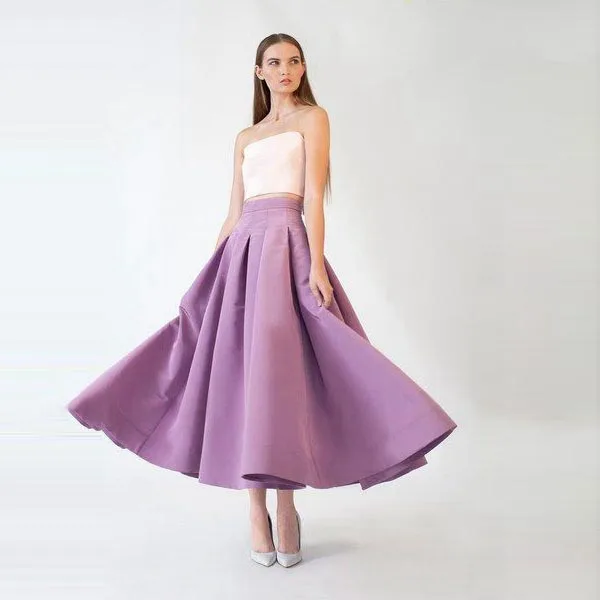 

Elegant Lavender Stain Long Women's Skirts Puffy Draped Ruffle Prom Party Skirt High Quality Taffeta Ankle Length Female Skirts