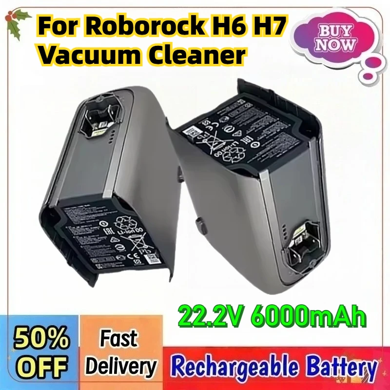 22.2V 6000mAh Rechargeable Battery for Roborock H6 H7 Vacuum Cleaner Accessories Lithium Battery H6M1A H7M1A Compatible Battery