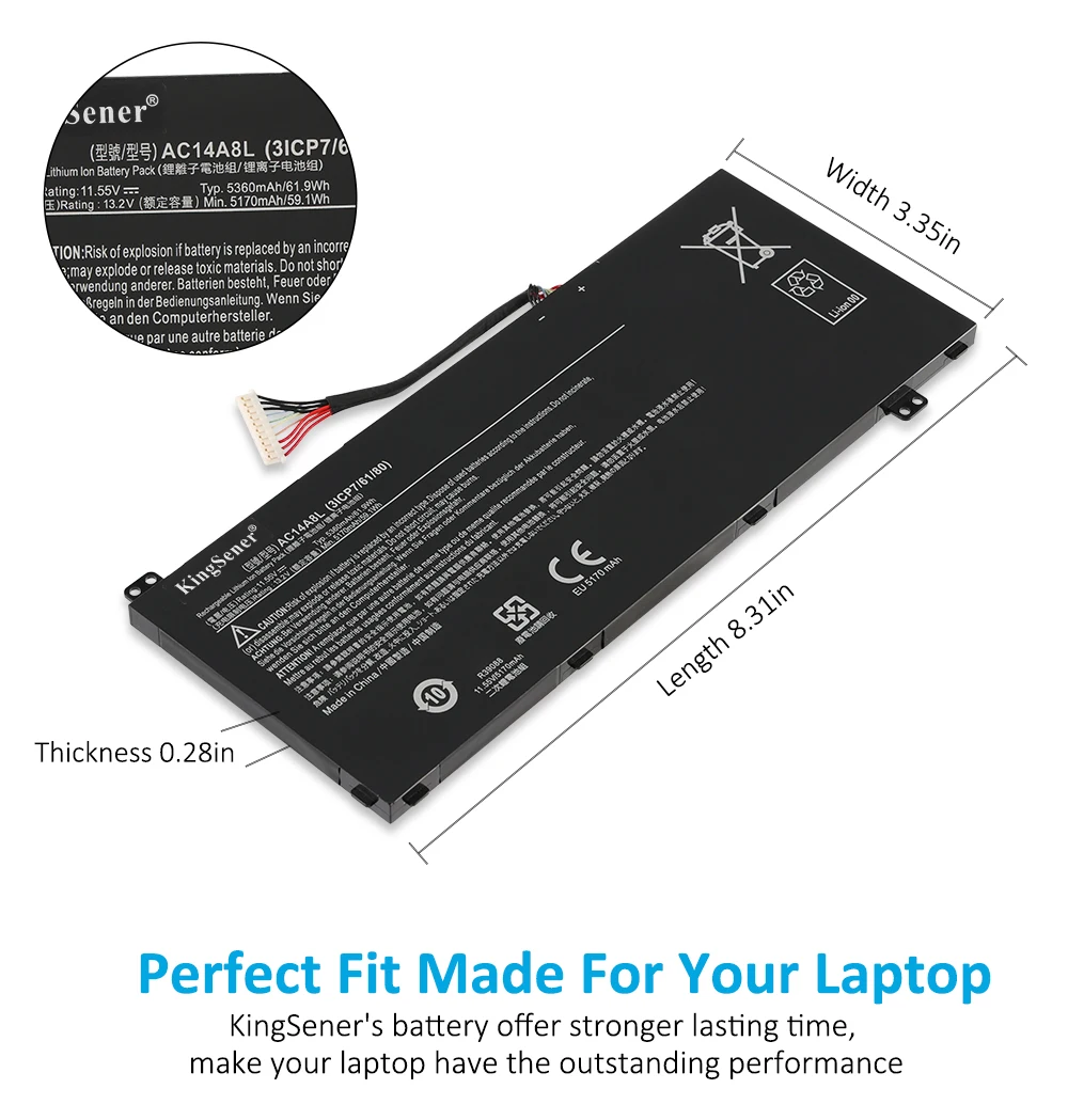 11.4V 4605mAh AC14A8L Laptop Battery For Acer Aspire VN7-571 VN7-571G VN7-591 VN7-591G VN7-791G Series MS2391 KT.0030G.001