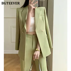 BGTEEVER Autumn Pants Suits Women Slim Waist Blazer Jacket & High Waist Trousers Elegant Ladies Outfits 2 Pieces