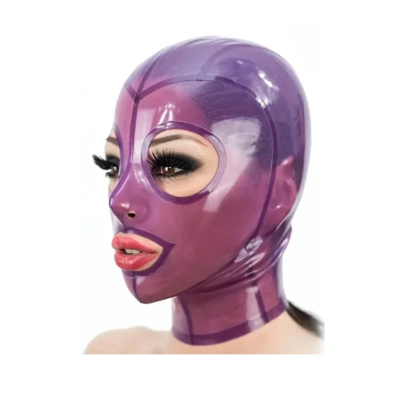 New Latex Mask Transparent Purple Rubber Back Zipper Open Eyes and Mouth Nose Back Zip Cosplay Exotic Costumes for Men Women