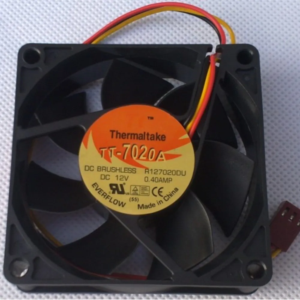 Everflow R용 7cm 축형 CPU 쿨러 히트싱크 팬 127020 PC, GPU용 온도 센서가 포함된 DU 70mm 12V 3핀 볼 베어링 팬