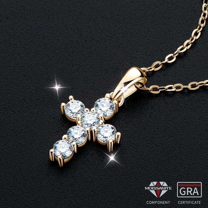 

RAPRGOLD GRA Certified Full Moissanite Pendant Cross Necklaces for Women S925 Sterling Silver Necklace Fine Jewelry Chain Gifts