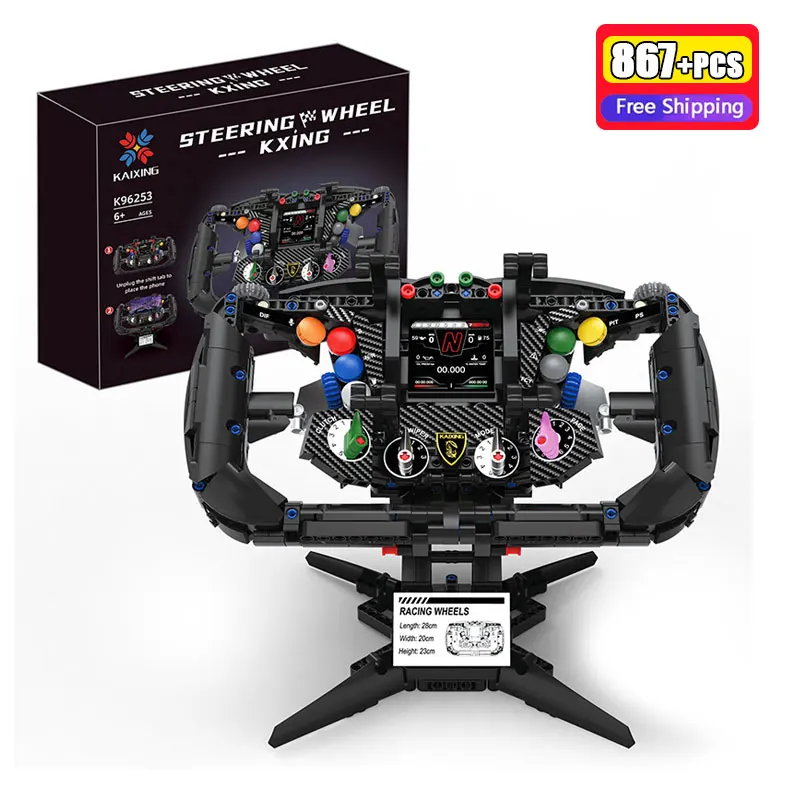 

867pcs MOC Technical Racing Steering Wheel Building Blocks Phone Holder High Simulation Model Detailed Tech Bricks Toy Gift Set