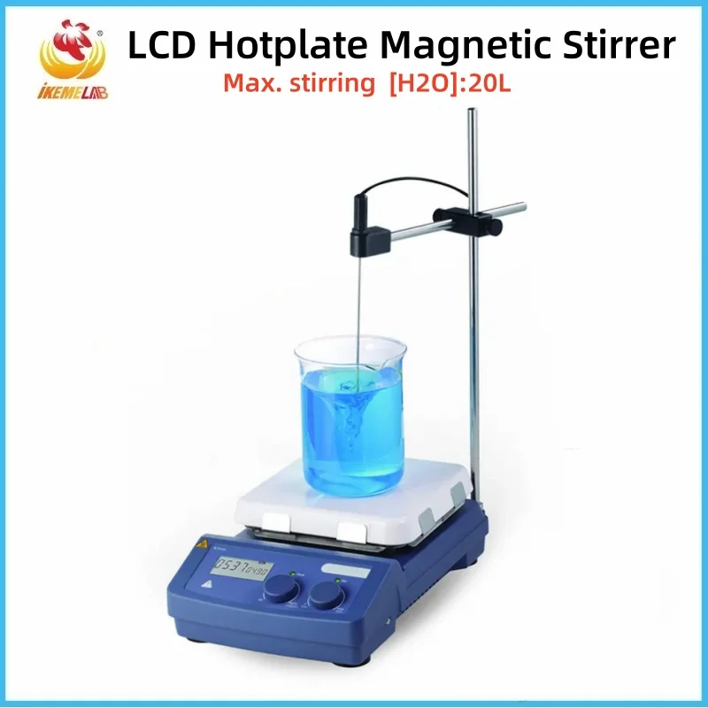 IKEME LCD Digital Heating Magnetic Stirrer 550°C Glass Ceramic Square Hotplate Magnetic Mixer With Stir Bar laboratory Mixer Hot