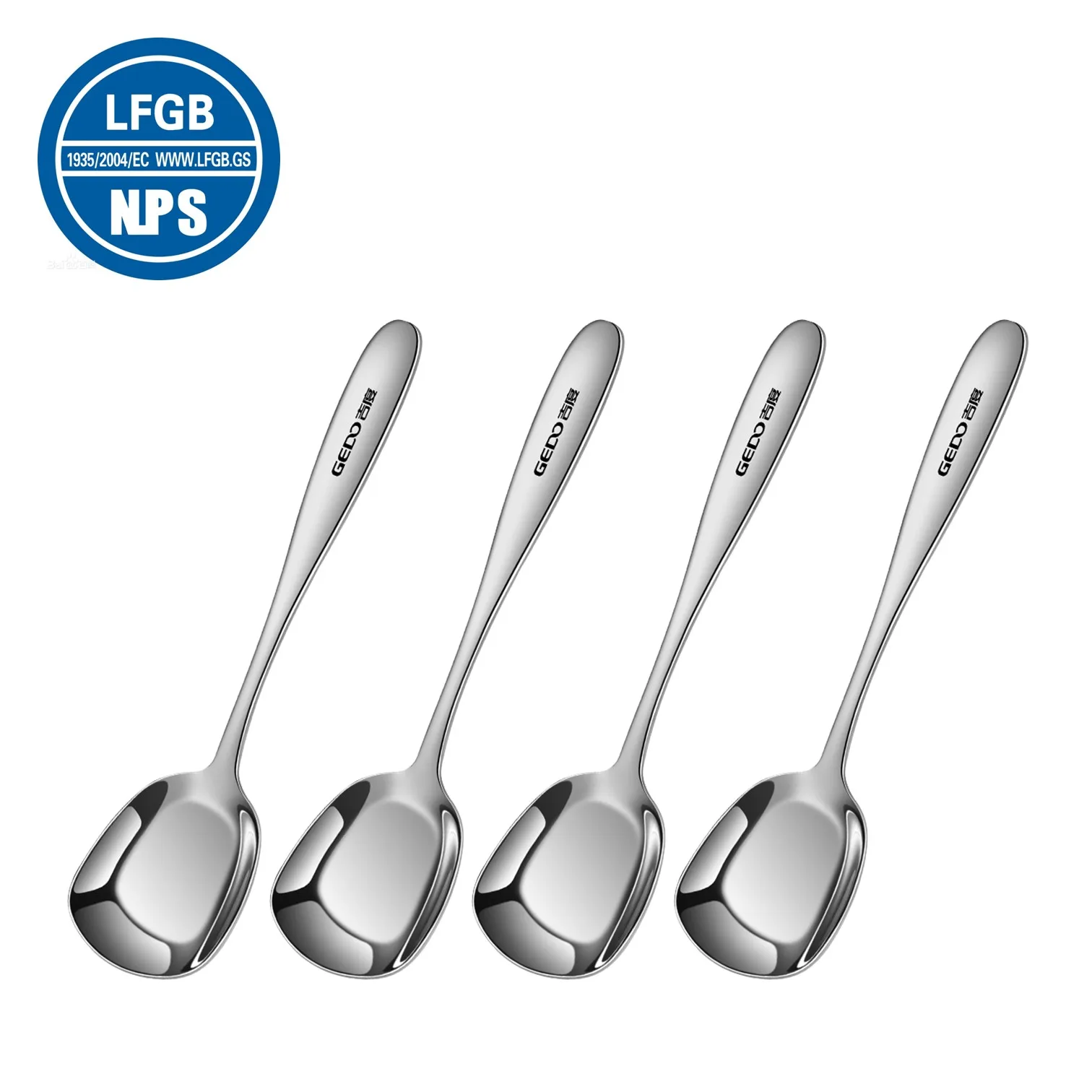 LFGB Certificated 4 Pieces of Pure 304 Stainless Steel Spoon Ultra Thicken Dining Ladle Well Polsihed Reflective Flatware