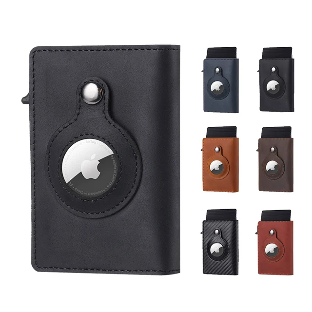 CASEKEY Męski portfel ze skóry bydlęcej Smart Airtag RFID Crazy Horse Premium Skórzane magnetyczne zamknięcie Pop Up Credit Air Tag Card Holder